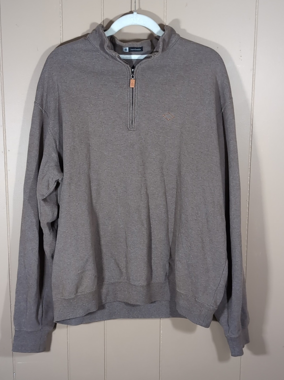 Turtleson Men's Siro Size XL Long Sleeve Quarter Zip Pullover Beige Gray Cotton